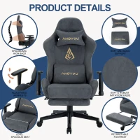 Chaise gaming avec repose-pieds, simili-suède respirant, réglable en hauteur avec vérin à gaz, pivotante, 70x70x135 cm, Gris(m-1)