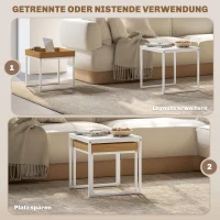 HOMCOM Moderne salontafel, Set van 2 bijzettafels, Voor kleine ruimtes, Vierkant, MDF, Metaal, Wit(m-4)