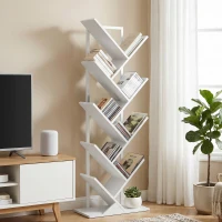 HOMCOM 9-laags boomvormig boekenrek, vrijstaand industrieel boekenrek met stalen frame, opbergeenheid voor CD’s, DVD’s, wit(m-8)