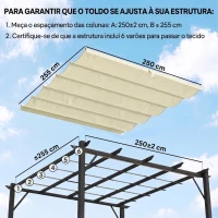 Outsunny Cobertura para Pérgola 2,5x2,55cm Teto de Substituição Retrátil para Pérgola com 10 Orifícios de Drenagem Creme(m-5)