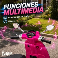 AIYAPLAY Moto Eléctrica para Niños de +3 Años con Licencia Vespa con USB MP3 Luz LED Radio FM Velocidad 3 km/h Carga 35kg Rosa(m-5)