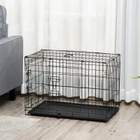 PawHut Cușcă Metalică pentru Câini, Pliabilă, cu 2 Uși și Încuietori de Siguranță, Ideală pentru Transport Auto sau Dresaj în Casă, 76x46x52 cm(m-14)