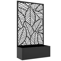 Outsunny Fioriera Rialzata con Spalliera Decorativa per Rampicanti da Terra e Parete in Metallo, 61x23x113 cm, Nero(m-1)