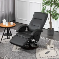 HOMCOM Draaibare Gestoffeerde Stoel, Kunstleer, Voetensteun, Houten Basis, Kantelbaar, Zwart(m-7)