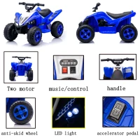 Quad elettrico per bambini 12V, due velocità (alta/bassa) e avanti/indietro, 85x55x55,3 cm, Blu(m-3)