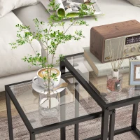 HOMCOM 2-delige set bijzettafels stapelbare nachttafel salontafel met stalen poten, modern voor woonkamer Zwart(m-8)