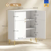 HOMCOM Modernes Sideboard, 105,4 cm Buffet mit Metallfüßen, für Esszimmer & Küche, Cremeweiß(m-3)