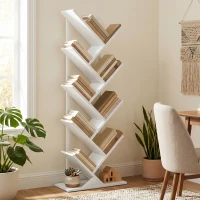HOMCOM 9-laags boomvormig boekenrek, vrijstaand industrieel boekenrek met stalen frame, opbergeenheid voor CD’s, DVD’s, wit(m-2)