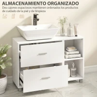 HOMCOM Mueble Bajo Lavabo Mueble de Baño con 2 Cajones y 2 Estantes Abiertos para Lavabo sin Pedestal 90x30x60 cm Blanco(m-6)