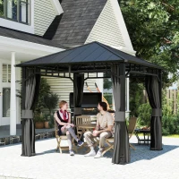 Outsunny 3 x 3(m) Hardtop Gazebo with Galvanised Steel Roof, Waterproof Permanent Pavilion Garden Gazebo with Netting and Curtains for Patio, Deck(m-8)