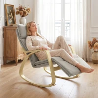 HOMCOM Silla Mecedora con Reposapiés Ajustable en 5 Posiciones Reposabrazos de Madera Acolchado Doble Capa Gris Claro(m-11)