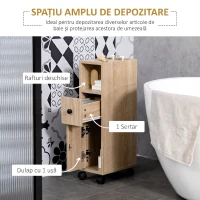 kleankin Dulap Coloană de Baie, Turn de Depozitare Slim pe 4 Roți pentru Spații Înguste, Design Compact, Stejar(m-4)