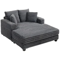 HOMCOM Chaiselongue 2-zits grote slaapbank 134 x 151 cm met bekerhouder voor woonkamer, grijs(m-11)