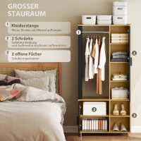 HOMCOM Kast met Spiegel en Kledingstang, Opbergruimten, Open Opbergruimtes, Natuurlijk hout, Zwart(m-4)