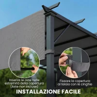 Outsunny Copertura per Gazebo Pergola 3x3 m in Poliestere con Tasche e Cinghie, 488x122 cm, Grigio Carbone(m-5)