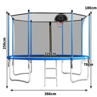 Trampoline extérieur, traverses de pied renforcées, filet de sécurité doublement rembourré, 366x366x256 cm, Bleu(m-6)