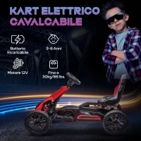HOMCOM Go Kart Elettrico per Bambini 3-8 Anni, 12V 3-5 km/h, con Cintura di Sicurezza, Capacità 30 kg, Rosso(m-4)
