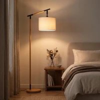 HOMCOM Metal Frame Floor Lamp with 350 Degree Rotating Lampshade, for Living Room and Bedroom, LED Bulb Included, Brown(m-9)