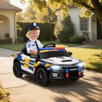 AIYAPLAY 12V Kinder Elektroauto Polizei Polizeiauto mit Fernbedienung Sirene Warnlicht Musik & Hupe Doppelmotoren Federung Weiß(m-10)
