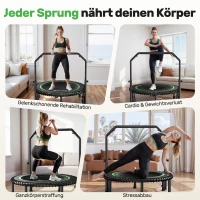Rebounder-Trampolino per adulti, pieghevole, maniglione regolabile, pedane antiscivolo, 102x102x106 cm, Nero+Verde(m-5)