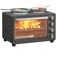 HOMCOM 28 L Toasterofen, Kompakter Backofen zum Kochen und Grillen, Elektro-Ofen mit Backblech, Grillrost, 2600W, Schwarz(m-12)