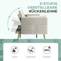 HOMCOM Tweezits Bedbank, Verstelbare Rugleuning, Zachte Kussens, Fluweelachtige Bekleding, voor Woonkamer, Gastenkamer, Beige(m-5)