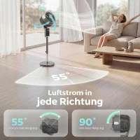HOMCOM Staande ventilator luchtcirculator ventilator met 8 snelheidsstanden LED-display afstandsbediening timer 90° oscillatie Grijs(m-6)
