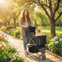 PawHut Carrito para Perros Pequeños con Cesta de Almacenaje Ventanas de Malla y Cinturón de Seguridad 77x44x102 cm Negro(m-2)