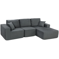 HOMCOM Modulaire Hoekbank, L-vormige Bank-Bed met Diepe Zitting, Brede Armleuningen, 2 Kussens, Donkergrijs