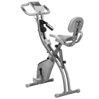 HOMCOM Cyclette Pieghevole 2 in 1, Resistenza Magnetica Regolabile 8 Livelli, Bici da Fitness con Sensore di Frequenza Cardiaca, Elastici per Braccia, Schermo LCD, Volano 2.5kg, Grigio(m-1)