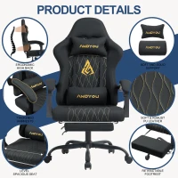 Sedia da gaming con poggiapiedi, morbido cuscino per collo e lombare, cuscini di supporto rimovibili, 60x60x122 cm, Nero(m-3)