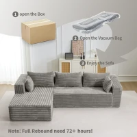 Divano angolare a L modulare con chaise longue, salvaspazio, design minimalista, seduta profonda, 279x179x83 cm, Grigio(m-7)