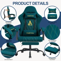 Sedia da gaming con poggiapiedi, morbido cuscino per collo e zona lombare, cuscini di supporto rimovibili, 60x60x122 cm, Blu marino(m-3)