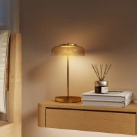 HOMCOM Tafellamp Tafelverlichting met warm LED-licht, metalen voet, amberkleurige glazen kap, Ø23 x 40H cm, Goud(m-8)
