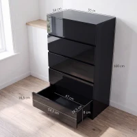 HOMCOM Cómoda con 5 Cajones Cajonera de Estilo Moderno para Dormitorio Entrada Salón 55x34x100 cm Negro(m-3)