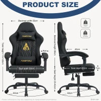Sedia da gaming con poggiapiedi, morbido cuscino per collo e lombare, cuscini di supporto rimovibili, 60x60x122 cm, Nero(m-7)