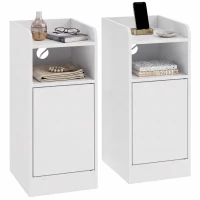 HOMCOM Nachttisch 2er-Set mit Ladestation, Schmaler Nachtschrank mit offenem Fach, verstellbarem Einlegeboden für Schlafzimmer(m-12)