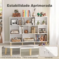 HOMCOM Estante para Livros com 10 Compartimentos e Pés em Madeira Maciça, 140x24x107 cm, Branco(m-5)