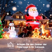 HOMCOM Opblaasbare Kerstdecoratie, Kerstman met Slee en Rendier, met LED-Lichten, voor de Tuin(m-9)
