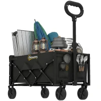 Outsunny Bolderkar 60L Opvouwbare Handwagen Tuinwagen Transportwagen met Telescoopgreep Achterklep Bekerhouders(m-11)