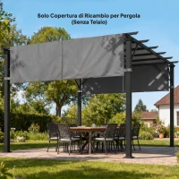 Outsunny Copertura per Gazebo Pergola 3x3 m in Poliestere con Tasche e Cinghie, 488x122 cm, Grigio Carbone(m-8)