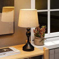 HOMCOM Tafellamp LED met 3 kleurtemperaturen, nachtlamp met USB A+C oplaadpoorten, linnen lampenkap, zwart(m-2)