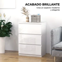 HOMCOM Cómoda con 3 Cajones Cómoda de Dormitorio Moderno con Diseño Anti-vuelco 55x34x75 cm Blanco Brillo(m-5)