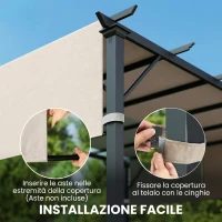 Outsunny Copertura per Gazebo Pergola 3x3 m in Poliestere con Tasche e Cinghie, 488x122 cm, color Kaki(m-5)