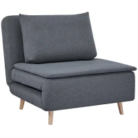 HOMCOM 3-in-1 slaapfauteuil met bedfunctie, ligfauteuil, verstelbare rugleuning, beukenhouten poten, kussen, grijs(m-1)