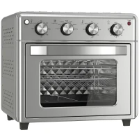 HOMCOM Forno Elétrico de Bancada 30 L 1600 W com Air Fryer, 7 Funções e Temporizador, 43x39x39 cm, Prateado(m-1)