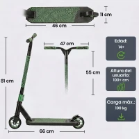 SPORTNOW Scooter Acrobático para Trucos Patinete Freestyle con Rodamientos ABEC-9 Ruedas 120 mm Giro 360° para Skatepark Verde(m-3)