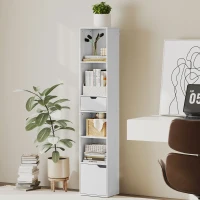 HOMCOM Boekenkast met 6 niveaus, 3-standen verstelbaar, met lade, kastdeur, aanpasbaar rek, tentoonstellingsrek, Wit(m-2)