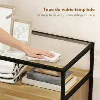 HOMCOM Cómoda Dormitorio con 4 Cajones Superficie de Vidrio Templado Estante Abierto Estructura de Acero 60x40x94,5 cm Teca(m-5)