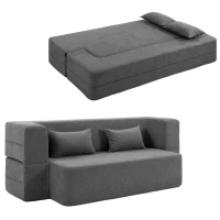 HOMCOM 2-zits slaapbank van schuim, slaapbank met brede armleuningen, 2 kussens, draagvermogen 360 kg, grijs(m-11)